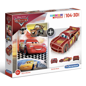 Clementoni 20160 - Puzzle Supercolors 104+3D model Disney Pixar CARS