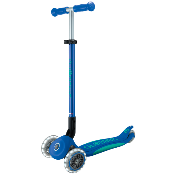 Globber Dětská tříkolová koloběžka Primo Foldable Plus- svítící kola - modrá                    