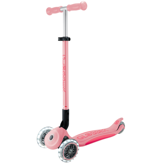 Globber Dětská tříkolová koloběžka Primo Foldable Plus- svítící kola - světle růžová                    
