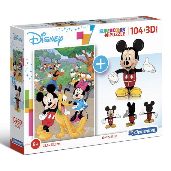 Clementoni 20157 - Puzzle Supercolors 104 + 3D model Mickey Mous                    