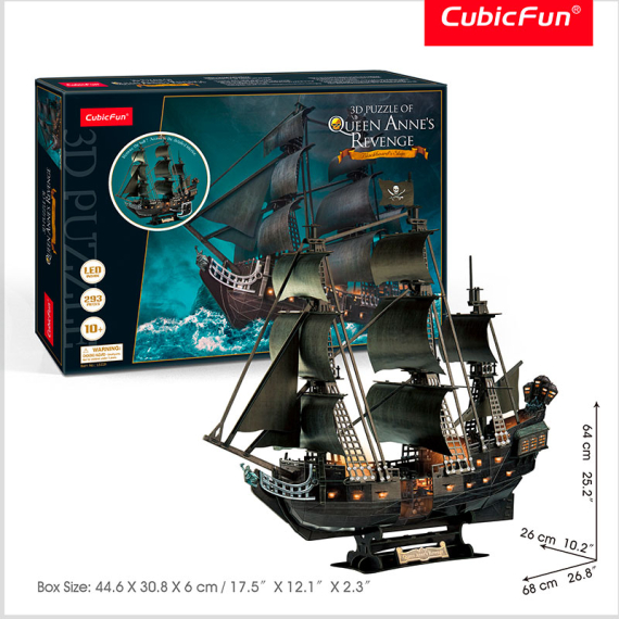 CubicFun - Puzzle 3D Queen Anne&#039;s Revenges s LED světlem - 293 dílků                    