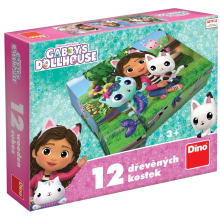                             Dino - Dřevěné kostky Gábin kouzelný domek - Gábi 12 kostek                        
