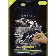                             Škrábací obrázek stříbrný Tučňáci                        