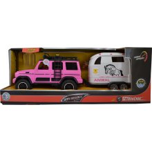                             CITY SERVICE CAR - 1:14 - Růžové terénní vozidlo s přívěsem a koněm (se zvukem a světly)                        