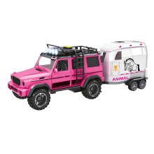                             CITY SERVICE CAR - 1:14 - Růžové terénní vozidlo s přívěsem a koněm (se zvukem a světly)                        