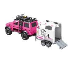                             CITY SERVICE CAR - 1:14 - Růžové terénní vozidlo s přívěsem a koněm (se zvukem a světly)                        