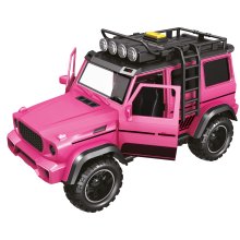                             CITY SERVICE CAR - 1:14 - Růžové terénní vozidlo s přívěsem a koněm (se zvukem a světly)                        