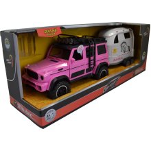                             CITY SERVICE CAR - 1:14 - Růžové terénní vozidlo s přívěsem a koněm (se zvukem a světly)                        