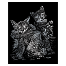                             Škrábací obrázek stříbrný - Kočky                        