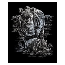                             Škrábací obrázek stříbrný - Nosorožec                        