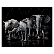                             Škrábací obrázek stříbrný - Sloní stádo                        