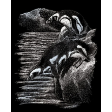                             Škrábací obrázek stříbrný Tučňáci                        