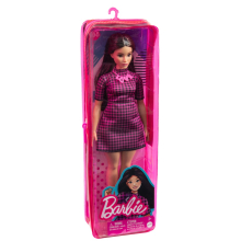                             Barbie modelka - černo-růžové kostkované šaty                        
