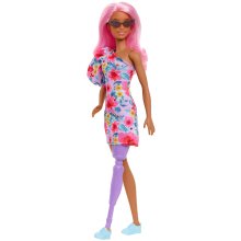                            Barbie modelka - květinové šaty na jedno rameno                        