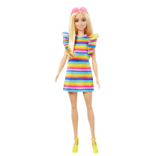                             Barbie modelka - proužkované šaty s volány                        
