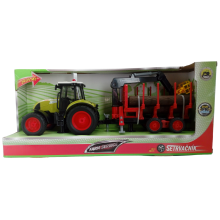                             Farm service - Traktor s přívěsem pro přepravu dřeva 1:16                        