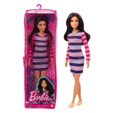                             Barbie MODELKA - PRUHOVANÉ ŠATY S DLOUHÝMI RUKÁVY                        