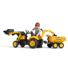                             FALK Šlapací traktor 2086W Komatsu s bagrem a Maxi vyklápěcím přívěsem - žlutý                        