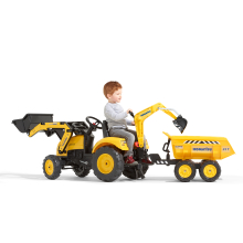                             FALK Šlapací traktor 2086W Komatsu s bagrem a Maxi vyklápěcím přívěsem - žlutý                        