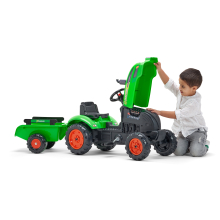                             FALK Šlapací traktor 2048AB X-Tractor s přívěsem a otevírací kapotou - zelený                        