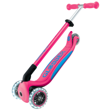                            Globber Dětská tříkolová koloběžka Primo Foldable Plus- svítící kola - růžová                        