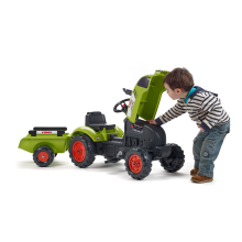                             FALK Šlapací traktor 2041C Claas Arion s přívěsem a otevírací kapotou                        