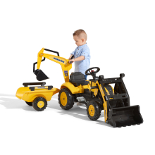                             FALK Šlapací traktor 2076N Komatsu s nakladačem, rypadlem a přívěsem - žlutý                        