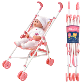 Dolls World - Luxusní čtyřkolový skládací kočárek pro panenky 56 cm