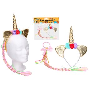 Set karneval - Čelenka jednorožec zlatá