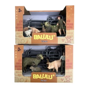 BALULU - Herní set Prasátko a ovce s farmářem a ohradou, 2 druhy