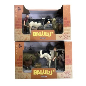 BALULU - Herní set Kráva a hospodářská zvířata s farmářem, 2 druhy