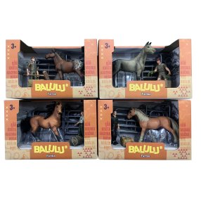 BALULU - Herní set Kůň s ošetřovatelem a výbavou, 4 druhy