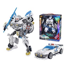 Transformační robot 22 cm / policejní auto Pioneer s mečem 25 cm