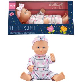 Dolls World - Koupací panenka Klárka 25 cm s odnímatelným oblečkem a čelenkou