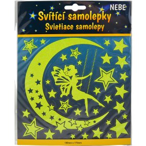 Svítící samolepky - Hvězdy a měsíc s vílou