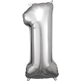 Balónek foliový - číslo 1 - stříbrné 88 cm