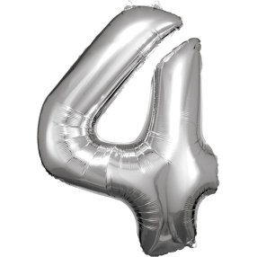 Balónek foliový - číslo 4 - stříbrné 88 cm