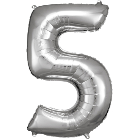 Balónek foliový - číslo 5 - stříbrné 88 cm