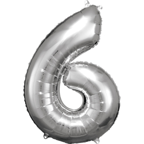 Balónek foliový - číslo 6 - stříbrné 88 cm