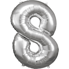 Balónek foliový - číslo 8 - stříbrné 88 cm