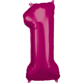 Balónek foliový - číslo 1 - růžové 88 cm