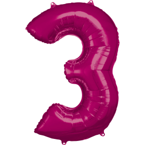 Balónek foliový - číslo 3 - růžové 88 cm