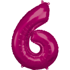 Balónek foliový - číslo 6 - růžové 88 cm