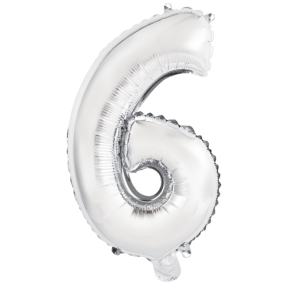 Balónek foliový - číslo mini 6 - stříbrné 33 cm