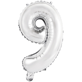 Balónek foliový - číslo mini 9 - stříbrné 33 cm