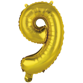Balónek foliový - číslo mini 9 - zlaté 33 cm