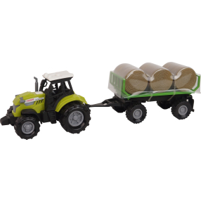 FARM SERVICE - Traktor s valníkem a balíky slámy 1:43 se zvukem a světlem
