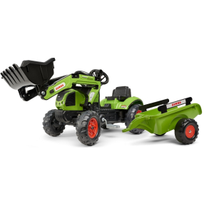 FALK Šlapací traktor 2040AM Claas Arion 410 s nakladačem a přívěsem - zelený