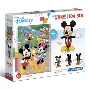 Clementoni - Puzzle Supercolors 104 + 3D model Mickey Mous
