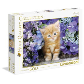 Clementoni - Puzzle 500 Kotě v květinách